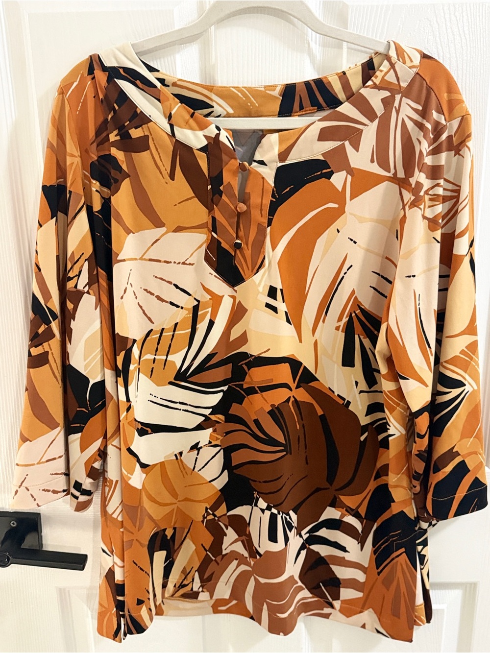 Ruby Rd Woman 1X Tropical Leaf Print Top 3/4 Sleeve Plus Size